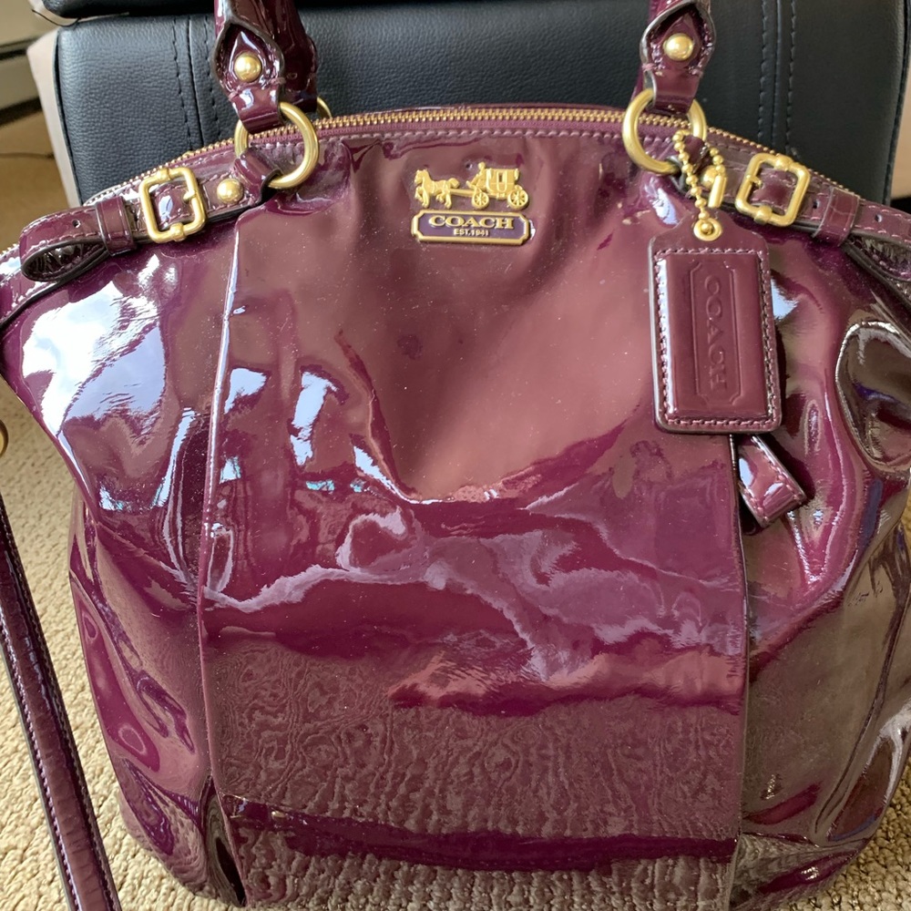 Patent eggplant purple Coach handbag